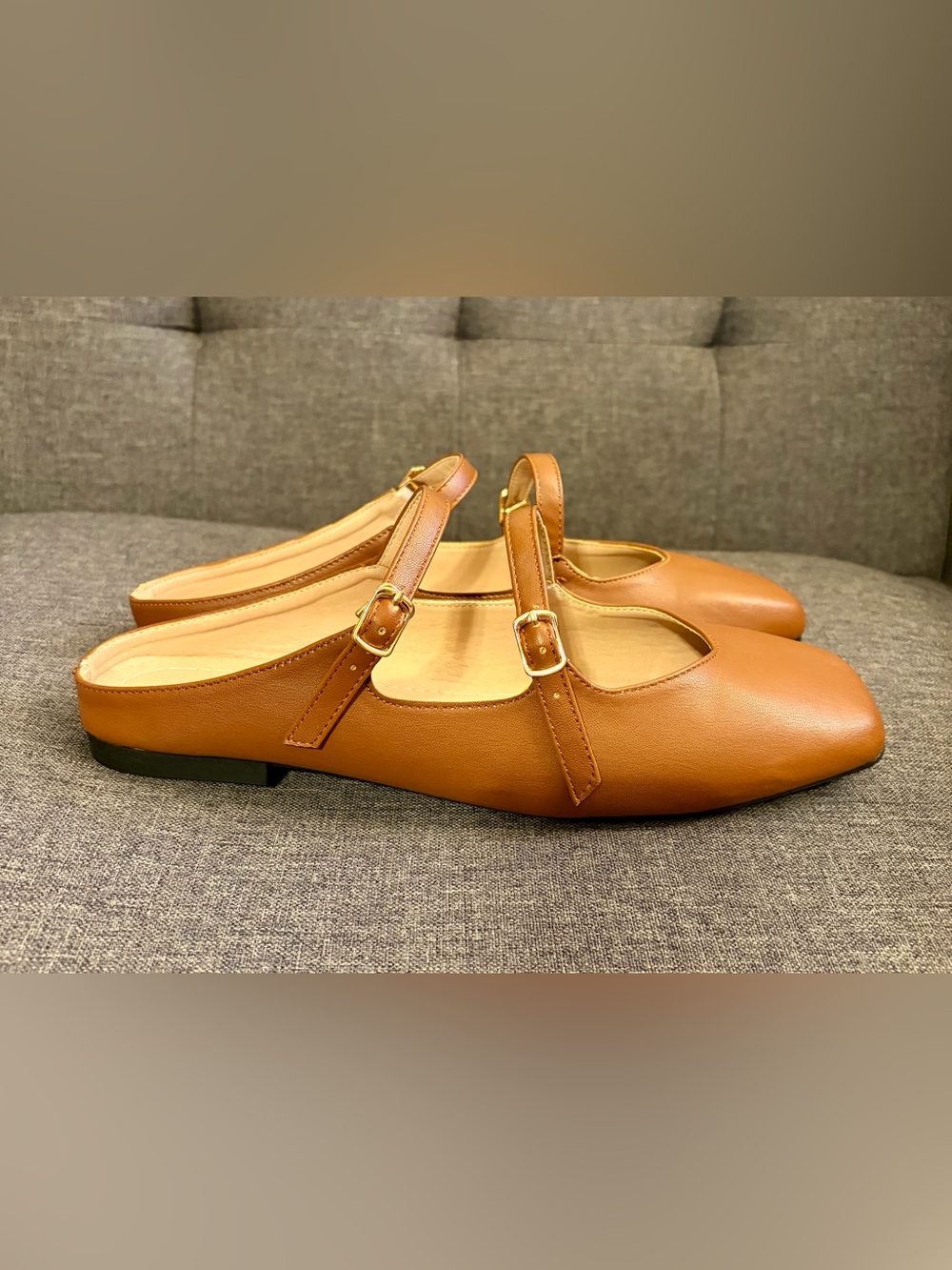 Women's Tan Mary Jane Square mules